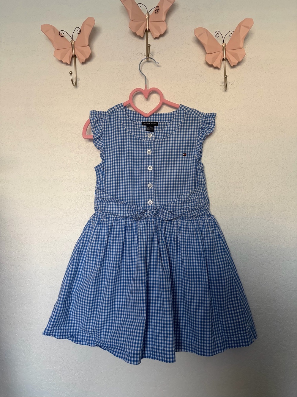 Tommy Hilfiger Blue Gingham Button-Front Dress with Waist Tie